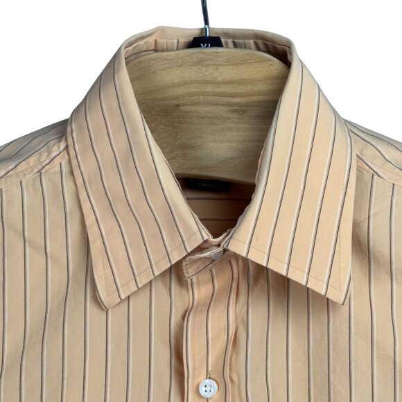 Vtg J. Ferrar Dress Shirt Mens L 16-16.5 Orange Pinstripe Modern Fit Button-Up - Picture 3 of 11